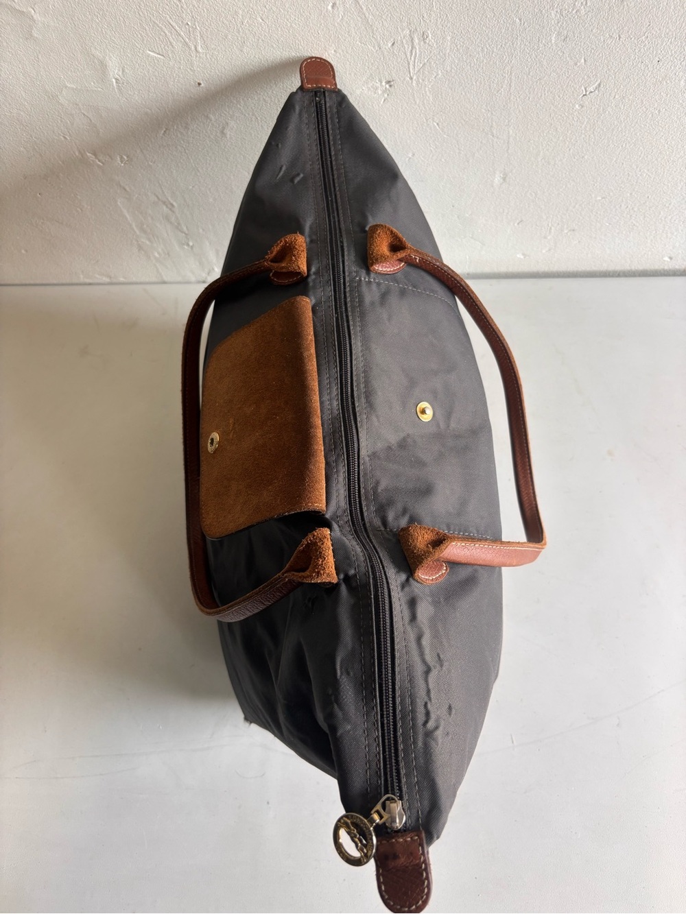 Longchamp Black Nylon Tote with Brown Leather Trim - Picture 11 of 12